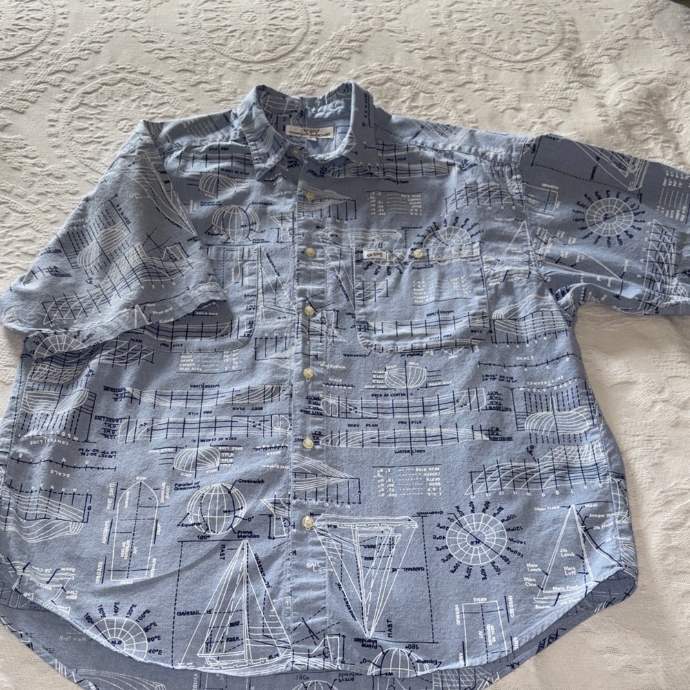 Guess Men's Light Blue Measurements Graphic Button Down Shirt EUC L